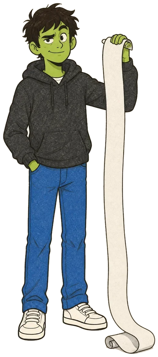 Danny holding up a long receipt