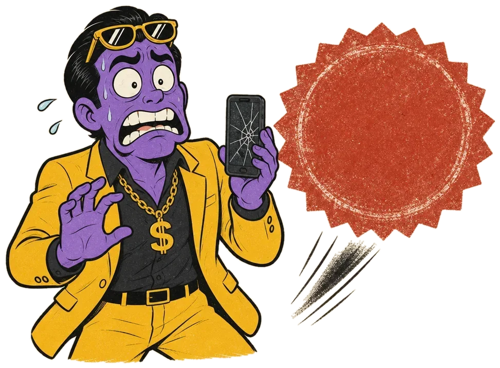 Larry caught lying, sweating, with a cracked phone