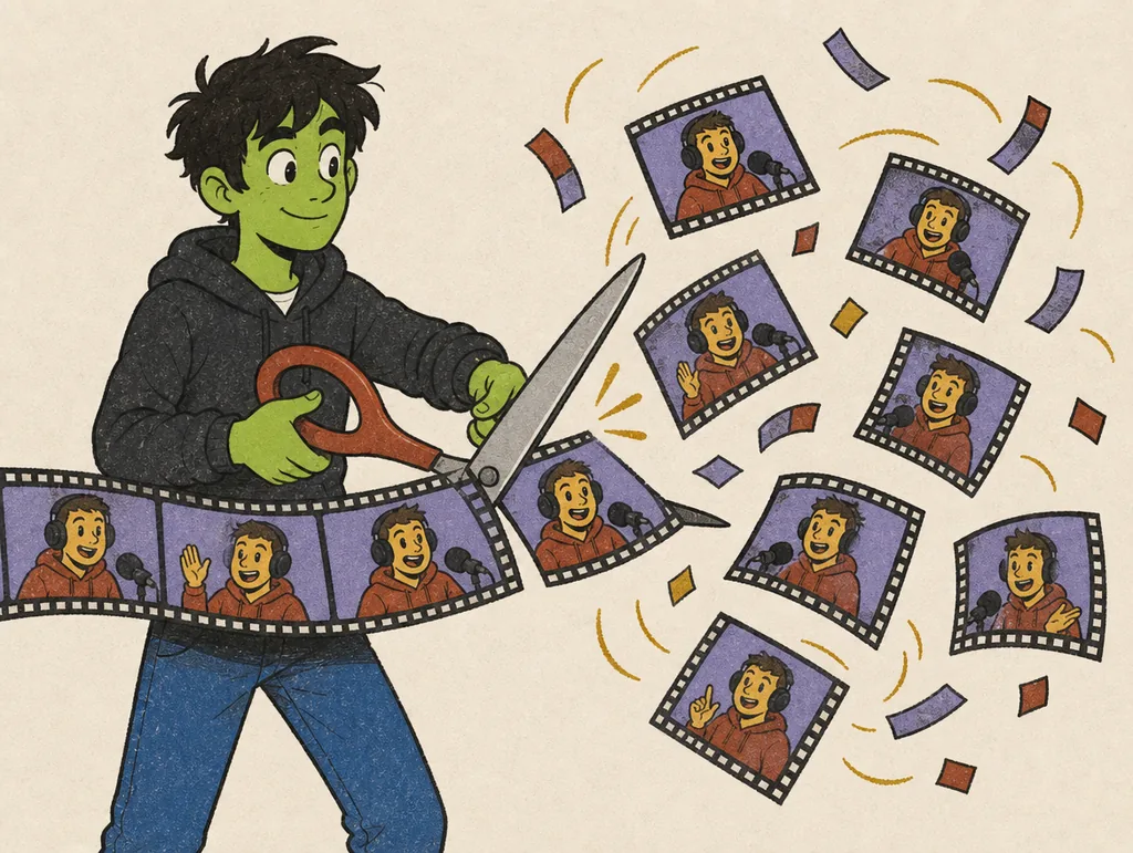 Danny cutting a film strip into short clips