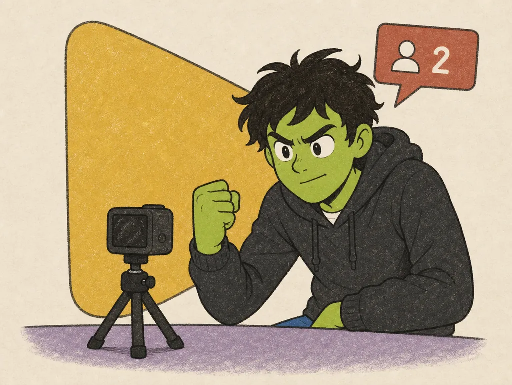 Danny filming himself next to a giant play button